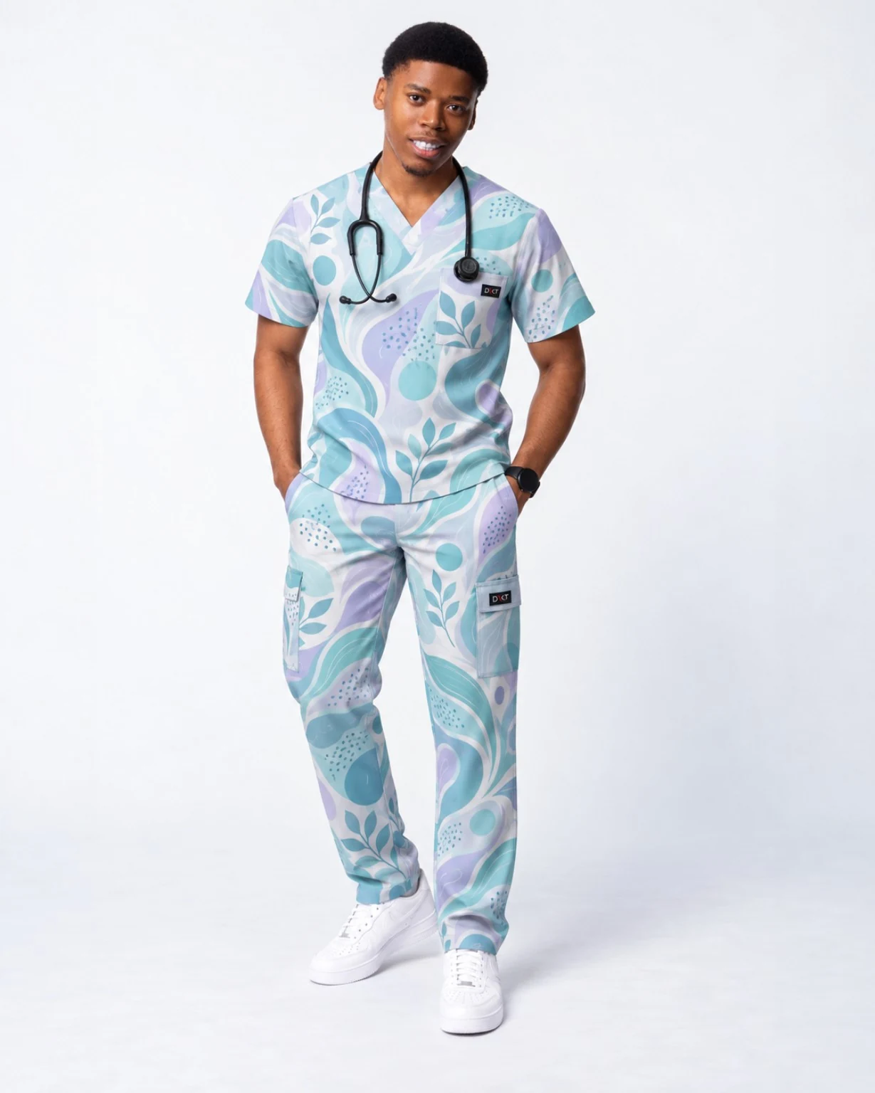 Aqua Lilac Botanical scrub print