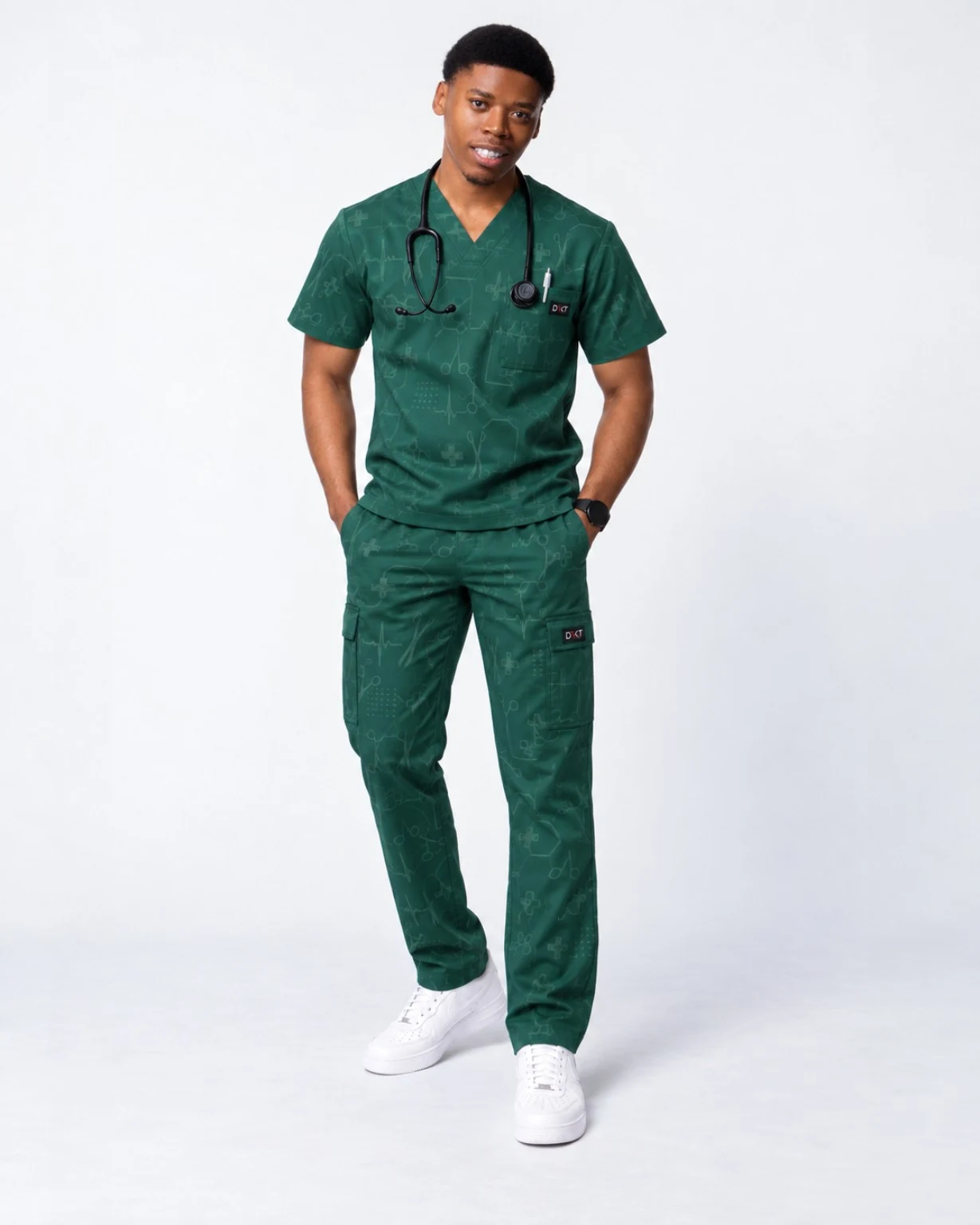 Deep Green Tonal Medical scrub print