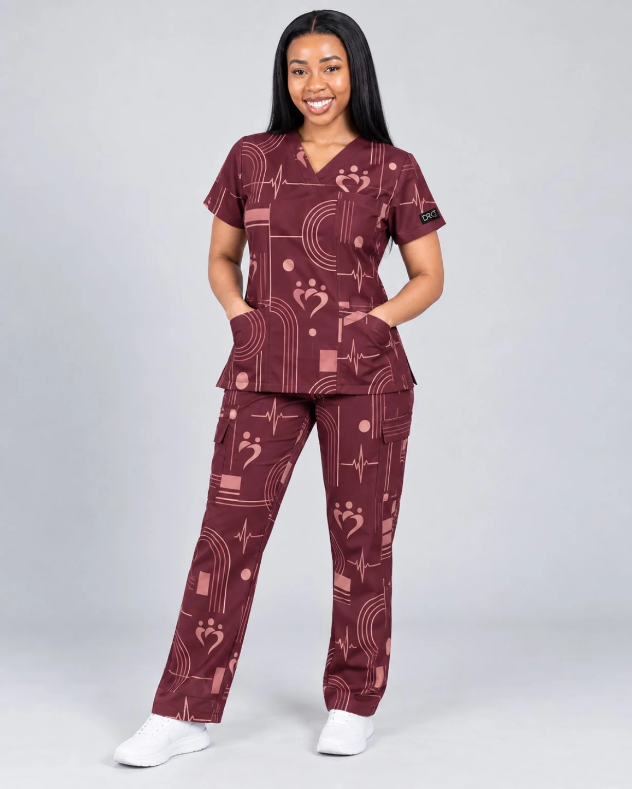 Burgundy Healthcare Abstract scrub print